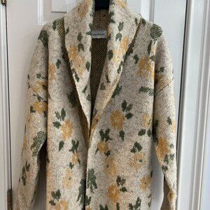 Heartloom Cream Floral Shawl Collar Cardigan with Mustard and Olive Accents